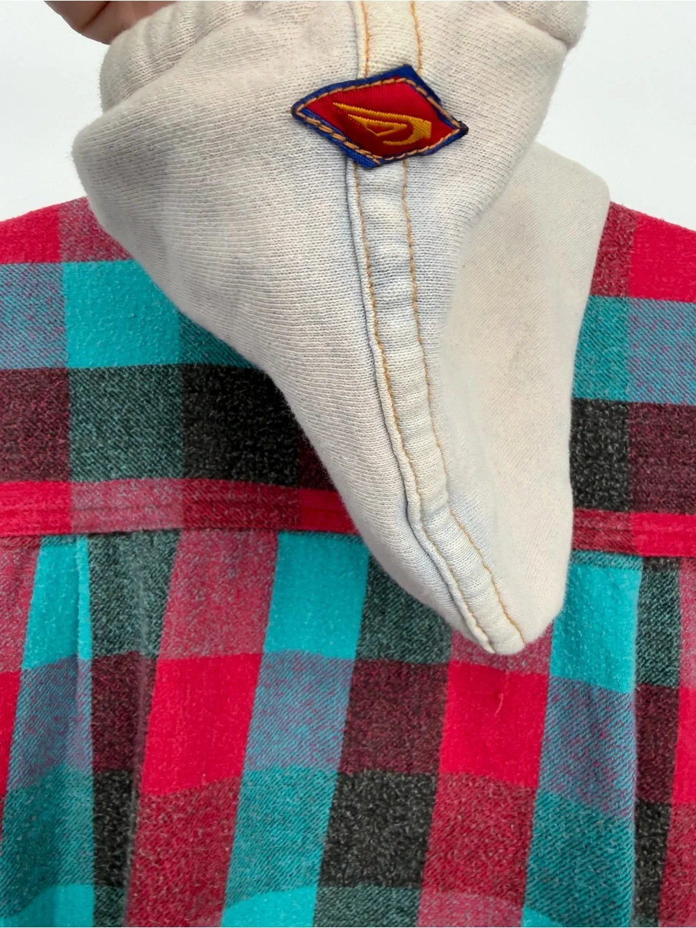 Vintage Quiksilver Red & Teal Plaid Hooded Flannel Vest